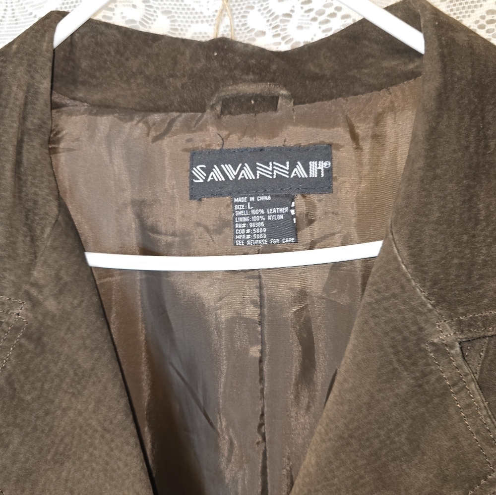 Savannah Brown Leather Trench Coat, Womens Large - Picture 5 of 6